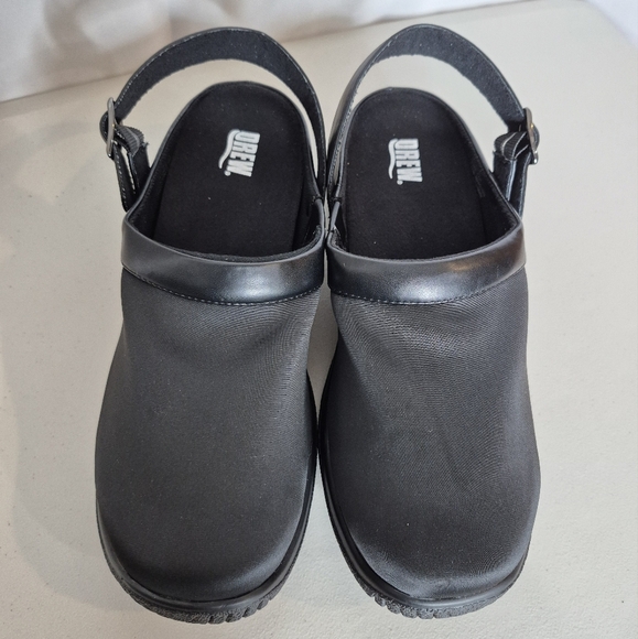 Drew Savannah Black Leather / Black Stretch Convertible Strap Clog - Size 10 WW - Picture 9 of 14